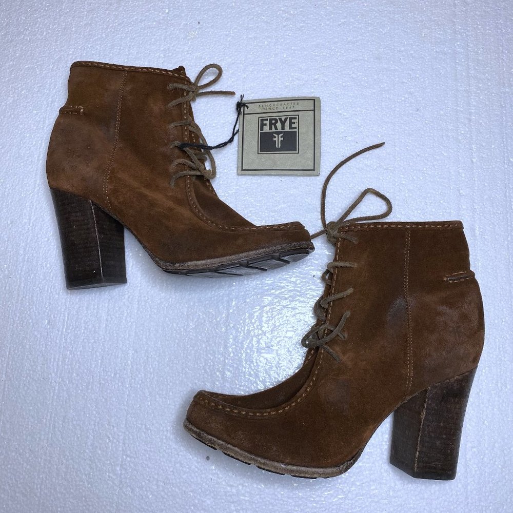 Frye Parker Women's Size 9 M Brown Suede Leather Heeled Ankle Booties Lace Up